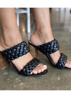 Shu Shop Black Braided Two-Band Block Heel Sandals - Women's